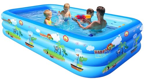 GALAXYER Inflatable Paddling Pool with Cartoon Prints, 3 Rings Large Rectangular Family Swimming Center for Kids Toddlers Adult, Indoor Outdoor Garden Swimming Pool, 290 × 163 × 50 CM