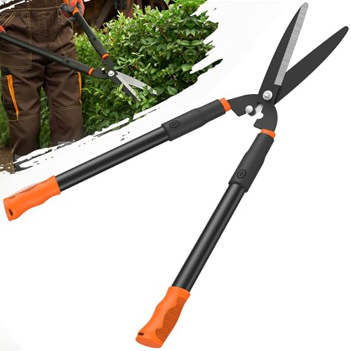 Luvenia Hedge Shears, 31 Inch Heavy Duty Hedge Clippers, Carbon Steel with 15° Bevel Blade, Ergonomic Handle & Compound Lever Shears Gardening Tools for Yard, Bush and Shrub Trimming, Black