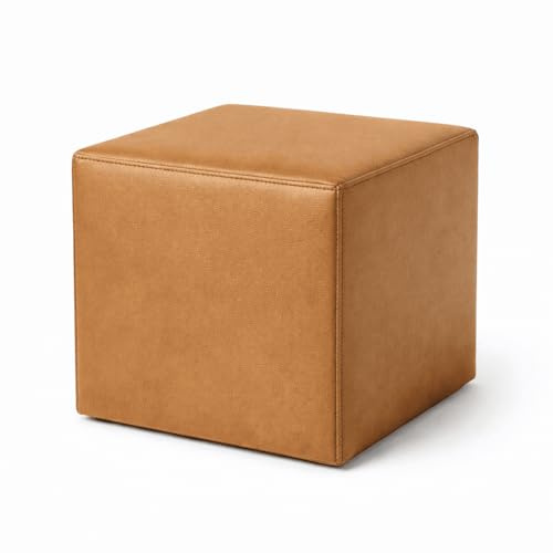 DREAMLAYER Faux Leather Pouffe Ottoman Footstool – Handmade Cube Seat with Firm Recon Foam Filling, Zipped Cover, Floor Cushion for Living Room, Bedroom & Office, UK Made (Camel, 60 x 40 x 40cm)
