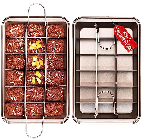 SUJUDE Non Stick Brownie Pan with Dividers, High Carbon Steel Baking Pan, Makes 18 Pre-cut Brownies All at Once - 10.3 X 6.4 X 1.6 Inches （Inside Dimension）
