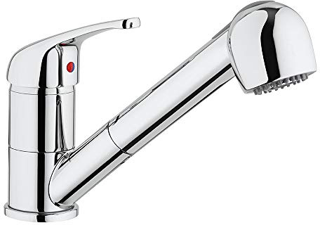 Paini – Rubinetto Miscelatore Monocomando Cucina, Lavello, Cromato, Leva superiore Bocca bassa con Doccetta Estraibile 2 getti e cumulatore