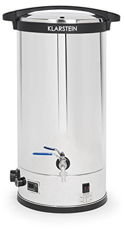 Klarstein Füllhorn - Caldera de maceración, Olla de cocción de Mosto, Planta cervecera, 30 litros, Calor a 3 Niveles: 900, 1600 y 2500 W de Potencia, Colador de Acero, Plateado