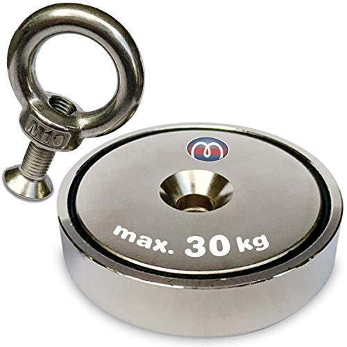 Bergemagnet Neodym Suchmagnet mit Öse - Neodym (NdFeB) - Durchmesser Ø32-90mm - Haftkraft bis 230kg - Starke Magnete Bergungsmagnete - Perfekt zum Magnetfischen Magnetangeln, Größe:Ø 32mm | >=30kg