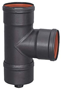 Te M-H-H + Bouchon de purge émaillé 850°C - Ø80mm pour conduite de fumées de poêles et cheminées à granulés