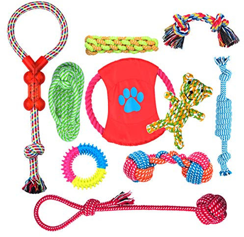 FONPOO Welpenspielzeug, Hergestellt aus Natürlicher Baumwolle ungiftig und geruchlos Robust Besser für Zahnreinigung Geeignet für kleine Und Mittlere Hunde Hundespielzeug Set 10 PCS