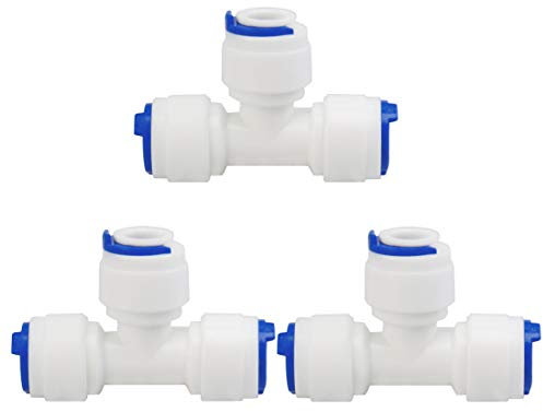sourcing map 3pcs 1/4 Inch OD Tee-type Quick Connect Water Purifiers Tube Fittings Push Connector Water Hose for RO Reverse Osmosis Systems