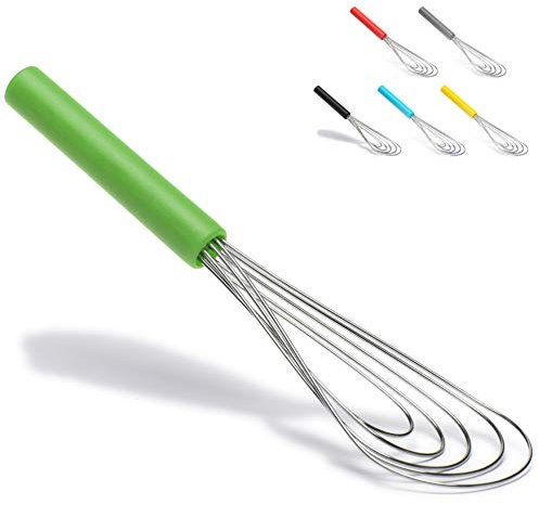 Flat Whisk Silicone Handle Non Slip 10 - 5 Wires Whisk with 10 Heads for Kitchen Cooking by Jell-Cell (Green)