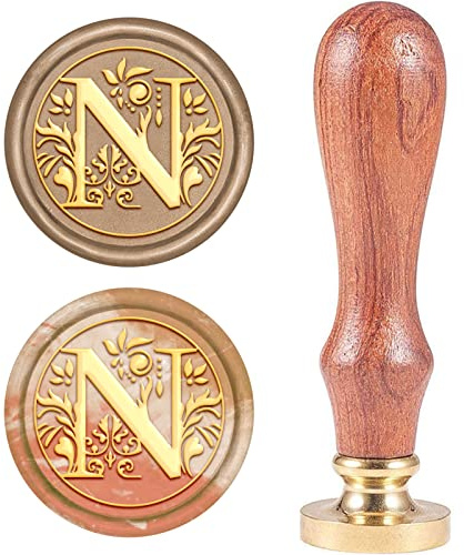 craspire Retro alfabet initialer vax sigillstämpel klassisk vintage 26 bokstäver AZ 25 mm avtagbart mässingshuvud trähandtag för inbjudningskuvert, utsmyckning gåva dekoration (bokstav N)