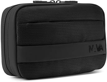 NAVA DESIGN - Astuccio Porta Cavi in Tessuto con Chiusura a Doppia Zip, Colore Nero - Dimensioni 15 x 23 x 6 cm