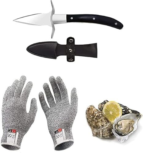 Fransande-Cofanetto coltello per ostriche e guanto antitaglio, cavatappi per ostriche in acciaio inox con guanti, classe di protezione 5 (L), per conchiglie o formaggi a pasta dura