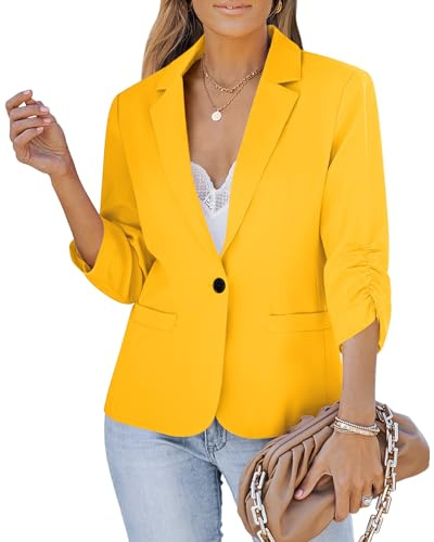 LookbookStore Women Blazer with Pockets 3/4 Sleeve Jacket Outfit Size M Nugget Gold