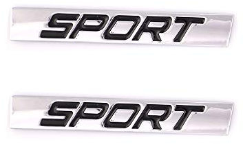 2 x Sport-Emblem, 3D-Metall-Auto-Dekoration, Metall-Klebe-Buchstabe, Sport, LKW, Auto-Abzeichen, Emblem-Aufkleber (silberfarben)