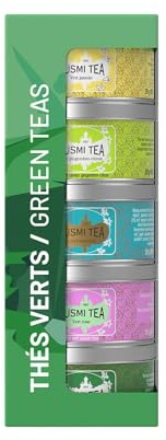 Kusmi Tea - Coffret Les Thés Verts - Assortiment de Thés Bio - Idée Cadeau Homme et Femme - Thé Vert à la menthe, Jasmin, Citron, Gingembre - Fabriqué en France - 5 Boîtes de 25g