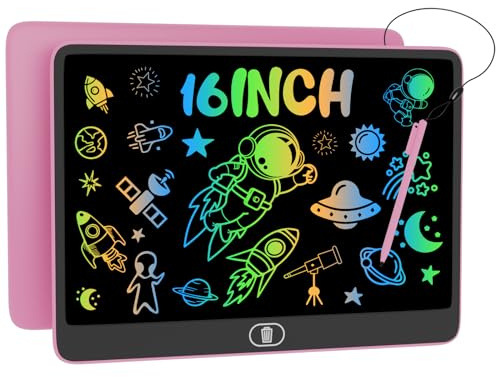 16 Pollici Tavoletta Grafica LCD Scrittura [Più Luminoso], Electight Elettronico Tavoletta Grafica Disegno Cancellabile con Pulsante Elimina, Regali di Compleanno per 3 4 5 6 7 anni Bambini (Rosa)