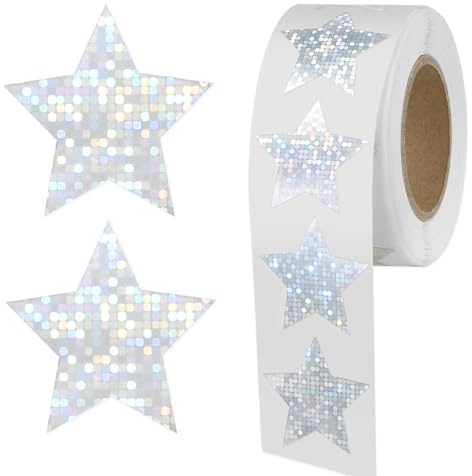 500 stycken silverklistermärken stjärnor glitter klistermärken holografiska en rulle 2,5 cm silver klistermärken stjärnor, glitter stjärnor pyssel stjärnor dekoration för klassrum lärare tillbehör