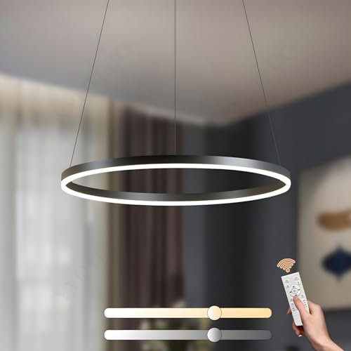 YYUTLUO Moderner DIY-Kreis-LED-Kronleuchter | 1 Schwarz Goldringe:60cm=29W| LED-Pendelleuchte aus Metall+Acryl |2,4 G Dimmbare Fernbedienung | Runde Decken-Hängelampe Wohnzimmer Schlafzimmer Esszimmer