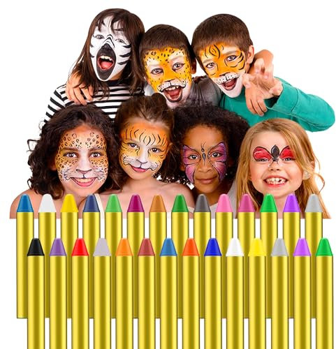 gesichtsfarben kinderschminken Kindergesichtsmalstifte 28 Buntstifte zum Ausmalen von Gesichtern und Bäuchen. Ideal zum Ausmalen von Make-up für Halloween oder Geburtstagsfeiern.28 Farben.