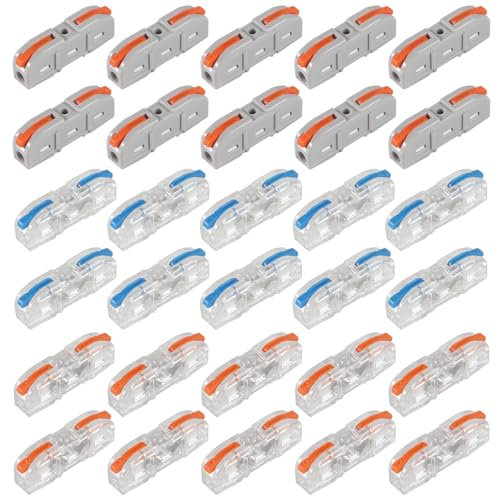 AITRIP Compact Wire Connectors - 30pcs, 1 to 1 Inline, DIY Quick Connect Butt Terminals (3 Colours)
