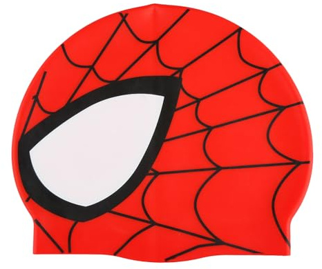 Thyonta Swimming Cap with Spider Pattern Waterproof Silicone Stretchable Swim Hat Protecting Hair from Damage for Children Kid(Red)