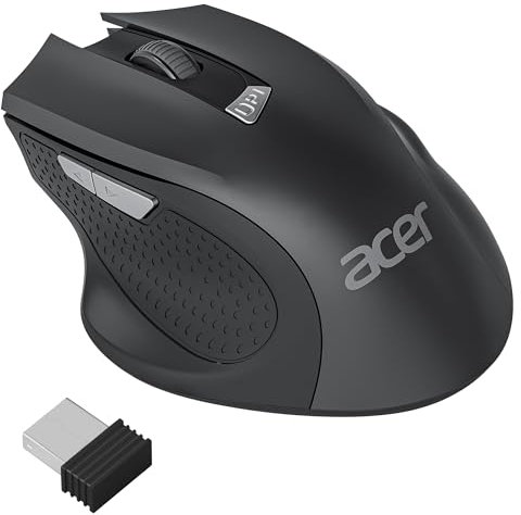 acer PC Maus Kabellos, Ergonomische Funkmaus mit 800/1200/1600 DPI Einstellbar, 2,4 GHz mit USB-Empfänger, 6 Tasten Batteriebetrieben Kompatibel mit PC, Laptop und MacBook
