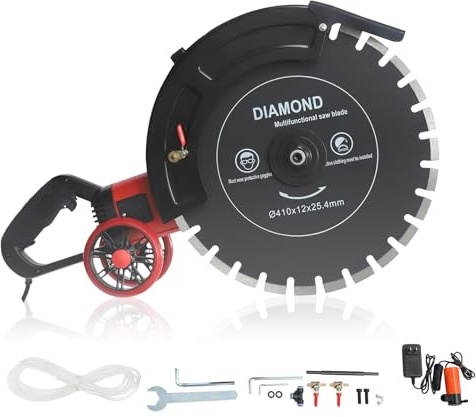 16 Electric Concrete Saw 4000W Wet/Dry Circular Saw with Water Pump and 16.4ft Water Hose Concrete Cutter for Brick Concrete Wall and Granite Max.Cutting Depth: 6.5in