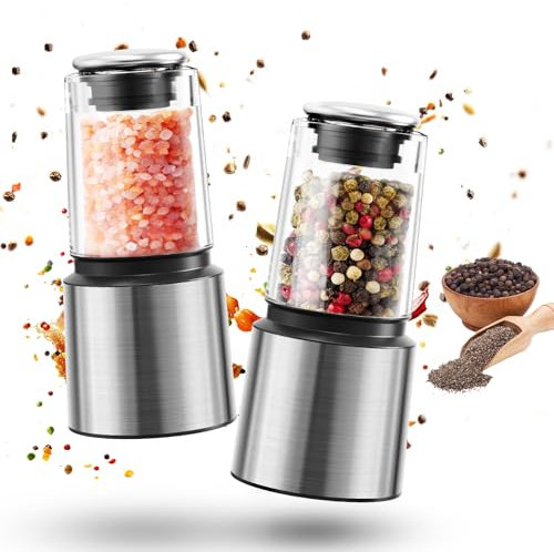 Euqvunn Macina Pepe, Manuale Macina Sale da 60 ml con Macinino in Ceramica, Coperchio Sigillante e Corpo in Plastica, Sale e Pepe Set Corto in Acciaio Inox Set di 2