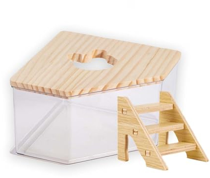 FiboPawer Transparent Pentagon Hamster Sand Bath Box for Hamster Cage Accessories, Digging Sand Container with Climbing Ladder, Large Sandbox for Hamsters Dust Bath and Play Sand，Large