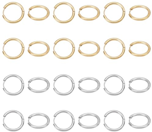 UNICRAFTALE 32pcs 2 couleurs Boucles D'Oreilles Créoles Huggie 20mm Manchette d'Oreille Doré Boucle d'Oreille Créole Acier Inoxydable Boucles d'Oreilles Rondes Bijoux Cadeau pour Femme