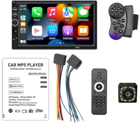 7 pollici Doppio Din Car Stereo Ricevitore 2 Din Autoradio Touchscreen BT Lettore MP5 con Telecamera di retromarcia Telecomando