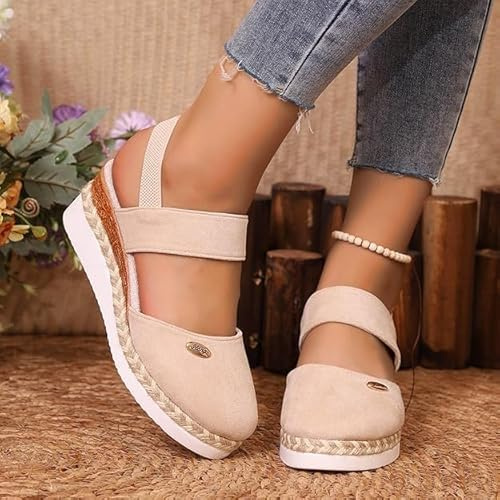 Closed Toe Sandals for Women,Wedge Espadrilles for Women,Low Heels Closed Toe Summer Adjustable Ankle Strap Shoes,Ankle Strap Slide Slingback Slider Wide Fit Sandal Comfortable Walking Shoe