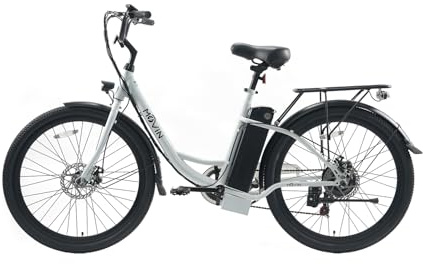 MOVIN C1 Electric Bike for Adults, City E-Bike with Pedal Assist, 250W Motor, Up to 25 km/h, 7-Speed, 55 km Range, Anti-Skid Tyres – White