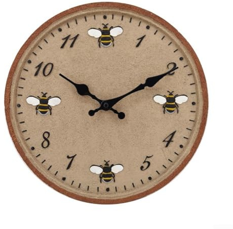 Allthingstore Horloge murale d'extérieur étanche IP44 de 30,5 cm avec motif d'abeille pour jardin, terrasse ou bord de piscine, matériau en résine avec grands chiffres et aiguilles transparents (style