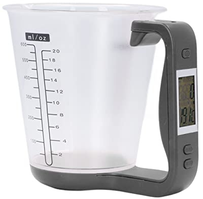 Báscula digital para taza medidora de cocina, báscula digital de cocina y vaso medidor, báscula electrónica portátil de 1 kg con pantalla LCD para alimentos, café, leche, (Negro)