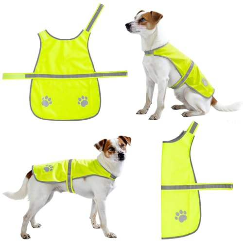 Reflective Dog Safety Vest, High-Visibility Fluorescent Yellow Dog Coat with Elastic Straps, Lightweight Reflective Dogs Accessories for Walking & Training, Fits Dogs with 38–39cm Neck