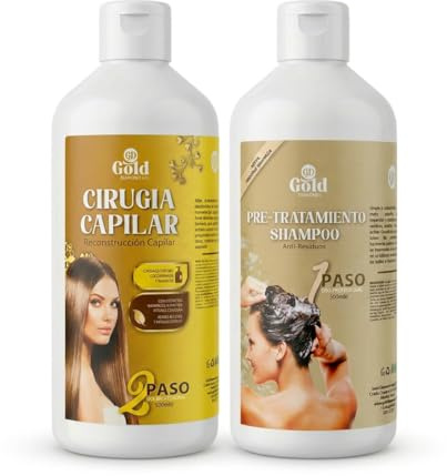 Gold DIAMOND – Kit de Alisado Brasileño Profesional Cirugía Capilar – Tratamiento de Keratina para Cabellos Teñidos, Decolorados y Dañados. (Kit Mediano, 500mL, Kit de Alisado)