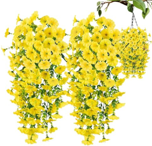 Artificiella petunia blommor för utomhusbruk 2 Stycken Faux Blommor | UV-Resistenta Fake Petunia för Verandor, Uteplatser, Trädgårdar, Bakgårdar, Balkonger, Inomhus, Bröllopsfe