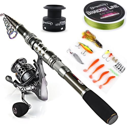 Sougayilang, Teleskopangel/Angelrolle, Kohlefaser-Angelrute/Spinnrollen, ideal für Reisen, zum Angeln in Salzwasser und Süßwasser, Fishing Full Kits Without Carrier Case, 1.8M/5.91FT