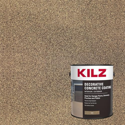KILZ Decorative Concrete Coating, Slip-Resistant Tan Paint with Stone-Like Speckled Finish, Interior/Exterior Use on Garages, Patios, Driveways, Pool Decks & Walkways, 1 Gallon