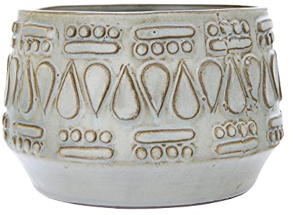 Creative Co-Op DF2979 Embossed Stoneware Reactive Glaze Finish (Holds 4 Pot/Each one Will Vary) Planter, Green