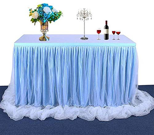 Miaouyo Tüll Tischrock Weiß Tischdecke Tutu Tisch Deko für festlich Hochzeit Baby Shower Kinder Geburtstag Verlobung Weihnachten Candy Bar Taufe Party Deko Tischdeko (Blau, 183 x 78cm)