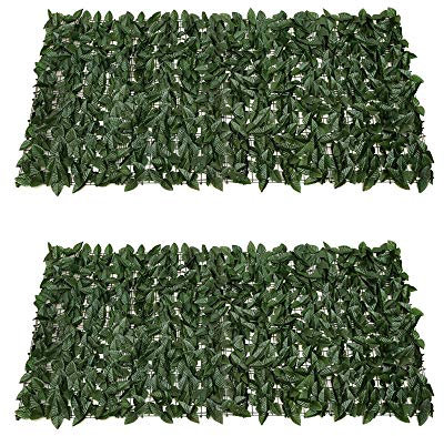 Esoes Artificial Leaf Screening,2 * 50 * 100cm Fence Screening Trellis with Artificial Leaves, Plant Wall Fake Grass Decorative Garden Screening for Balcony Garden Decoration-Dark Green