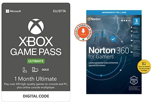 Norton 360 for Gamers 2021 | 3-Geräte Norton Gamers + Xbox Game Pass Ultimate | 1 Monate Mitgliedschaft | Xbox/Win 10 PC - Download Code