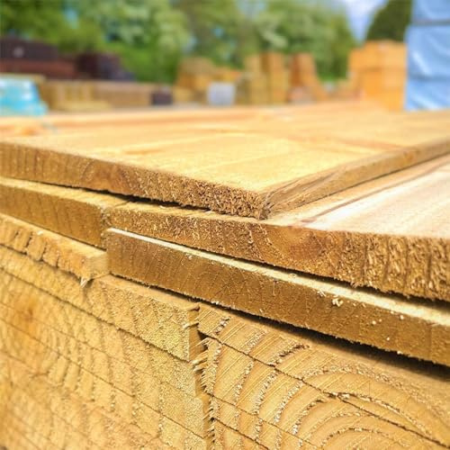 Pack of 10 Feather Edge Boards [Width: 125mm x (15mm Thick to 7mm Thin) x Length: 1800mm (6ft)] Sawn Timber Pressure Treated (Tanalised) Green Wood Natural Colour. Ideal for fencing & garden projects