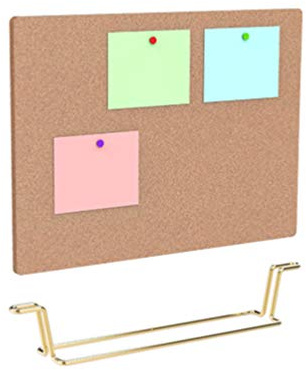 Toddmomy Tablón de anuncios de escritorio de pie con soporte: tablero de corcho prensado natural, mesa de trabajo, material