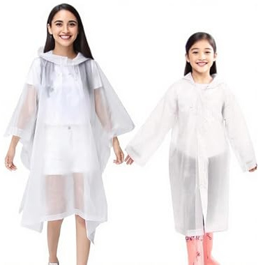 Fayemint 2 stycken regnponcho, återanvändbar regnponcho, EVA regnponcho, ventilerande, för cykel, vandring, promenader, fiske, festival, cykel, camping (vit), Vit