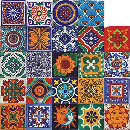 24PCS Vintage Tile Stickers for Kitchen Decor 10 * 10cm, Moroccan Style Self Adhesive Peel and Stick Wall Tiles, Waterproof Vinyl Colorful Square Stickers for Home Kitchen Bathroom Table Stair