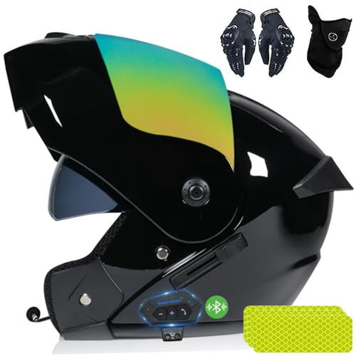 Casque Modulable Moto Bluetooth Intégral Casque avec Cadeaux, avec Double Visière, Adapté Aux Hommes Et Aux Femmes Adultes, S~XL