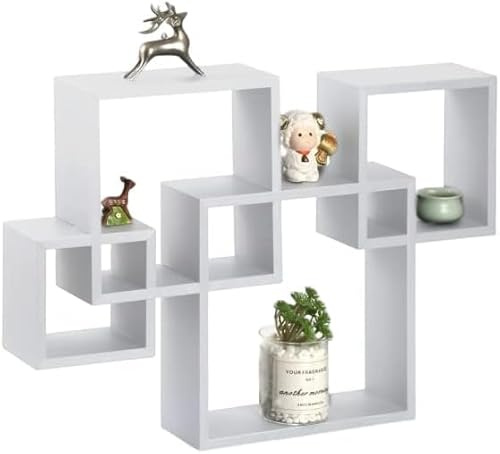 HOMION Wall mount shelf 4 Cube Floating shelves Rack Interlocking Decorative Display Organize Bookshelf Home Office Kitchen Entryway Living Room Compact Dado Joints Shelving Caravan Kitchen (White)