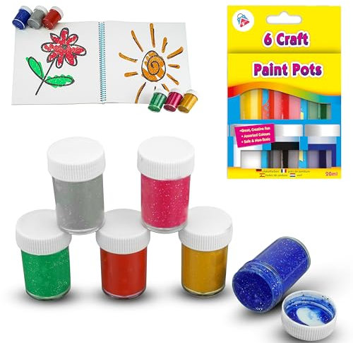 HOVUK 6PCs Acrylic Paint Set, Glitter Paint Colors Bottles (25ml/0.84oz), Rich Pigments, Acrylic Craft Paints for Children & Adults, Arts and Crafts Projects