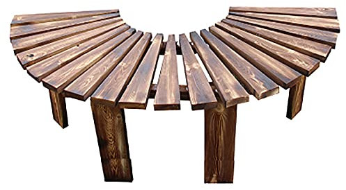 Utomhus trädgårdsbänk, halvcirkulär trädbänk i teak, massivt trä bänk rygglös bänk, rund cirkulär trä uteplats omlottstol, retro trädgård parkmöbler (färg: brun)